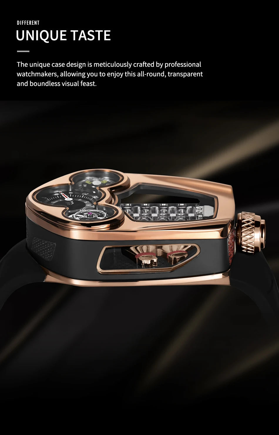 Golden Engine Series Quartz Watch Men Compass Waterproof