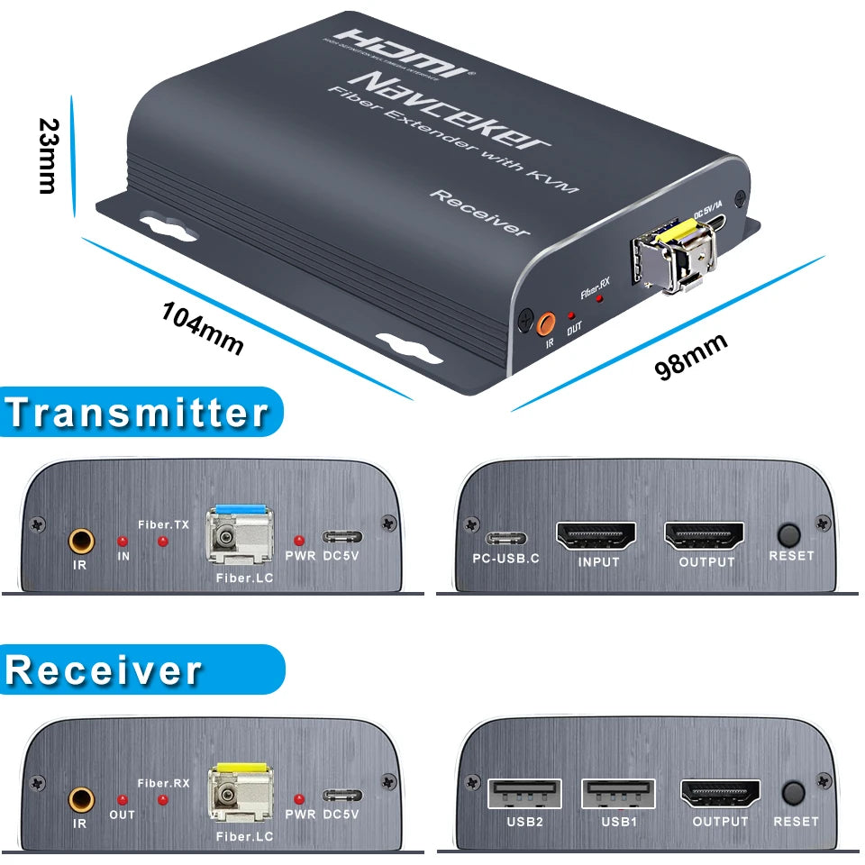 20Km HDMI Fiber Optic USB KVM Extender