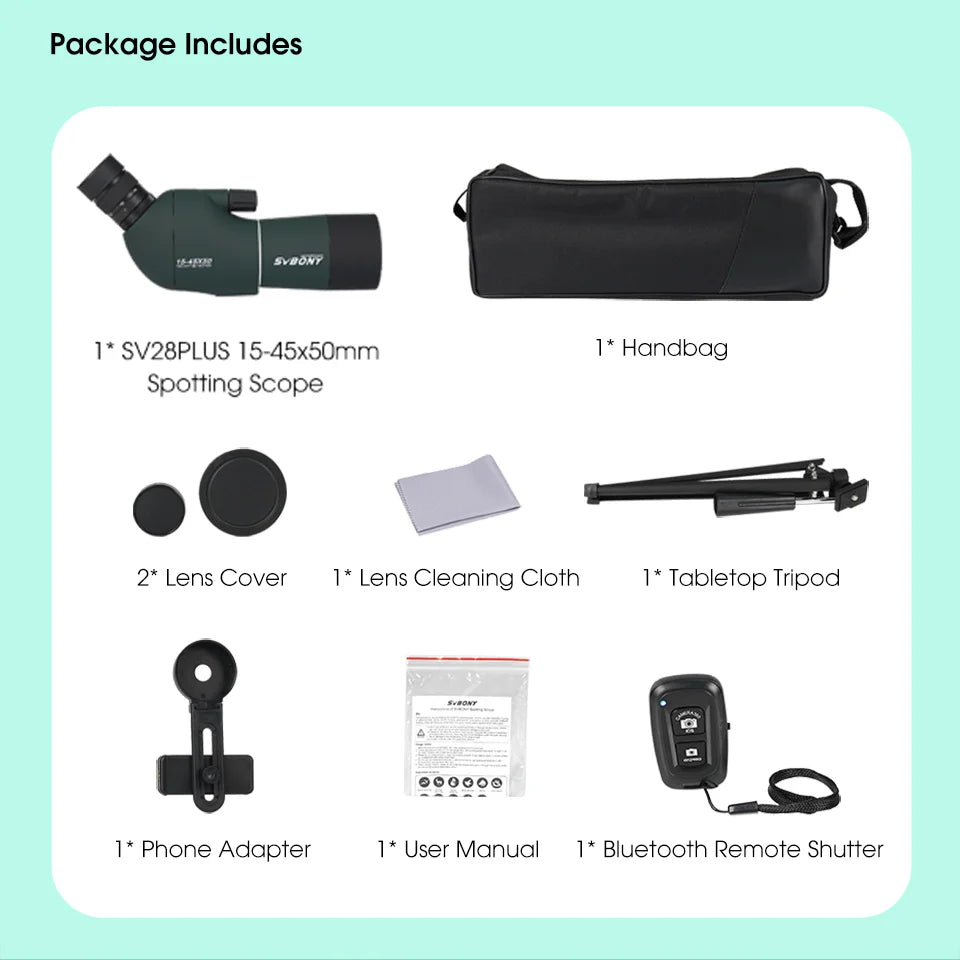Portable 15-45x50 Zoom Spotting Scope with Phone Adapter