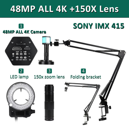 4K Electronics Microscope Camera 150x Zoom Stand Set