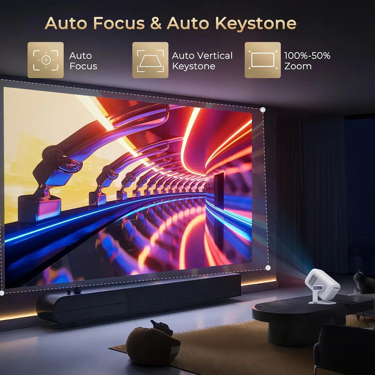 Portable 4K Projector Native 1080P 600 ANSI Android Auto Focus