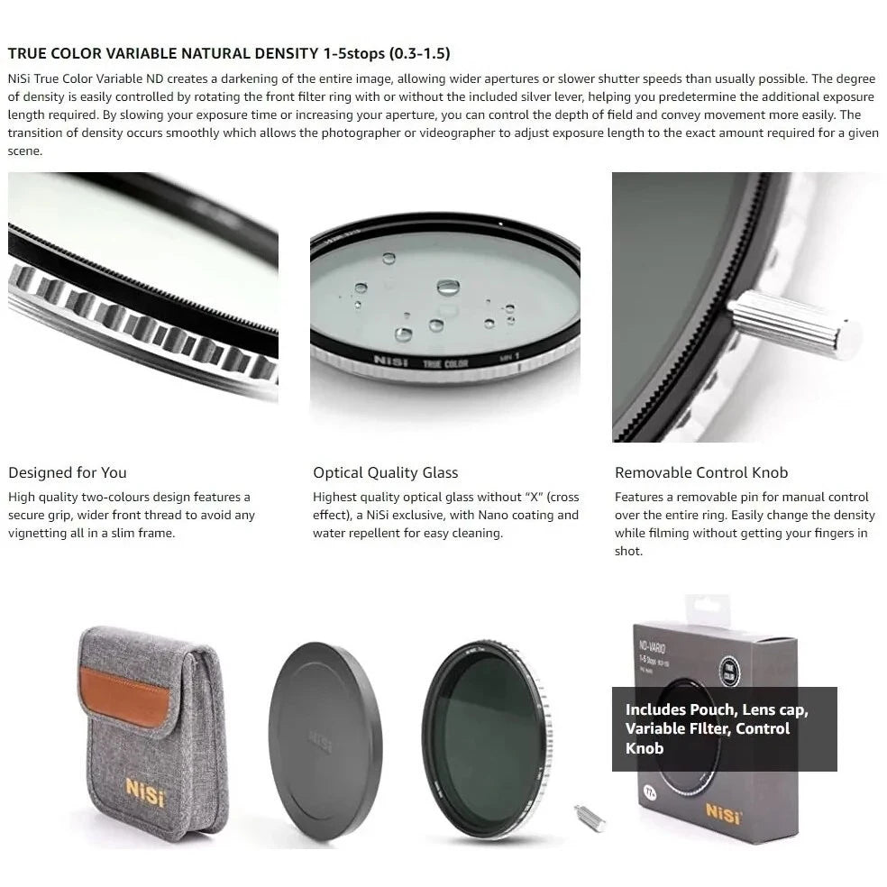 77mm Variable ND Filter 1-5 Stop Ultra-Thin Lens Filter