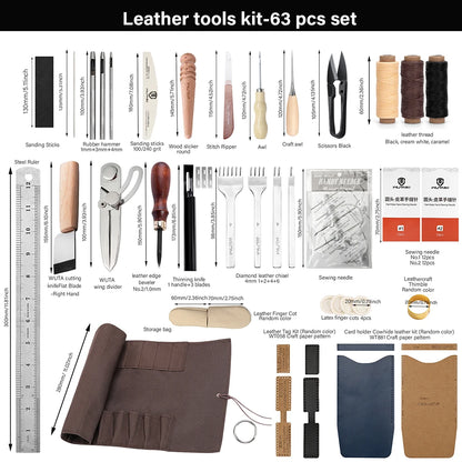 63-Piece Leatherworking Tool Kit for DIY & Repair
