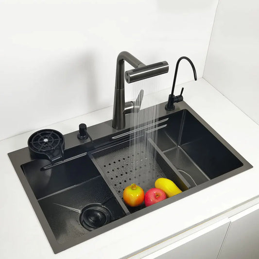 75x46cm Stainless Steel Kitchen Sink with Waterfall Faucet