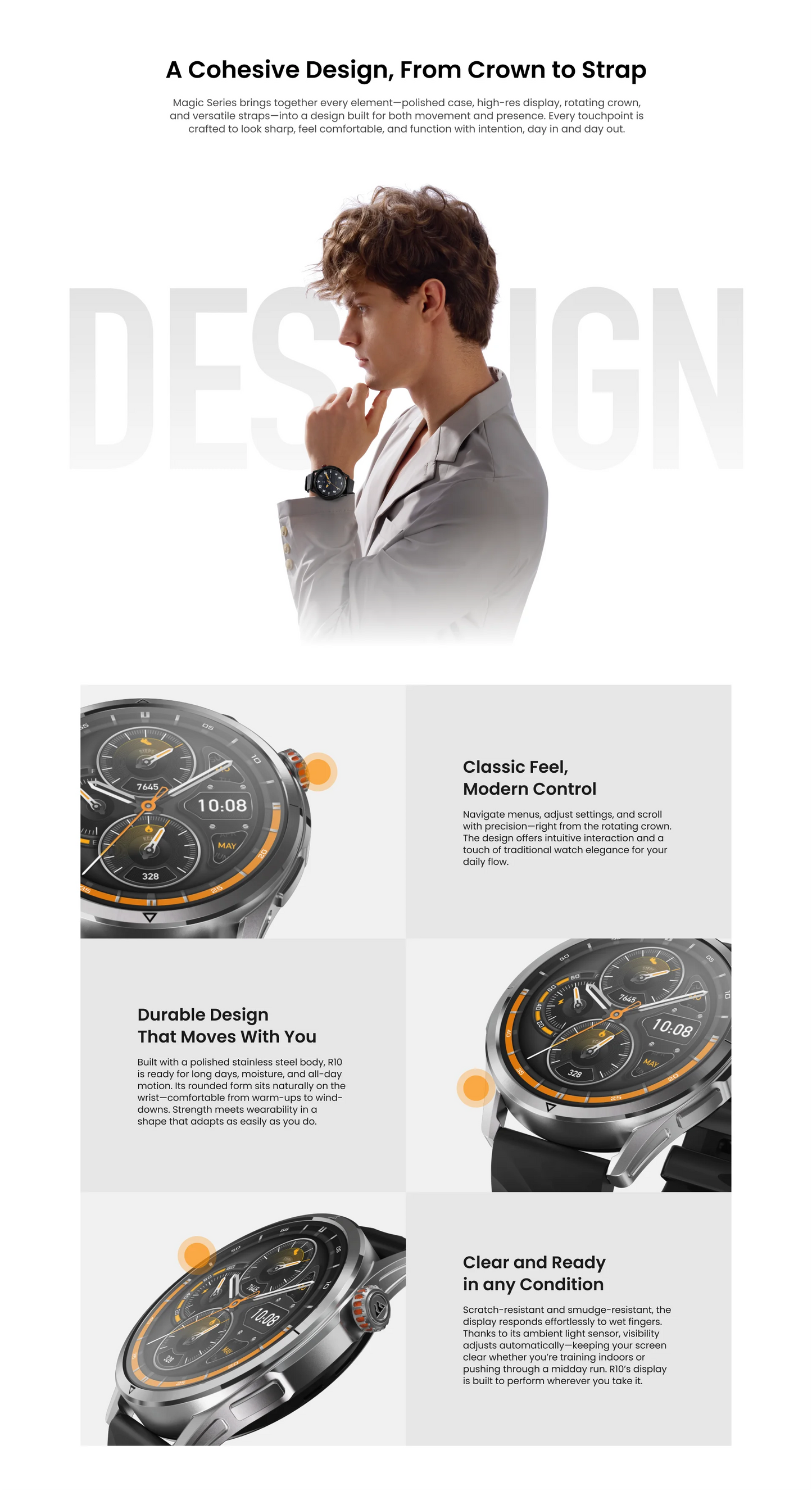 Silver AMOLED GPS Smartwatch for Android iOS