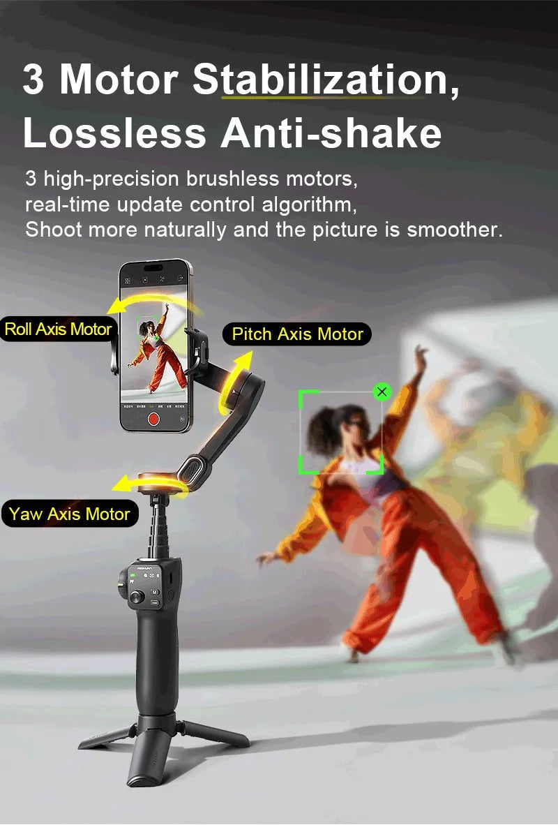 Travel Gimbal Kit with Selfie Stick for iPhone Android Black