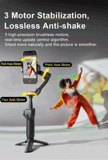 Travel Gimbal Kit with Selfie Stick for iPhone Android Black