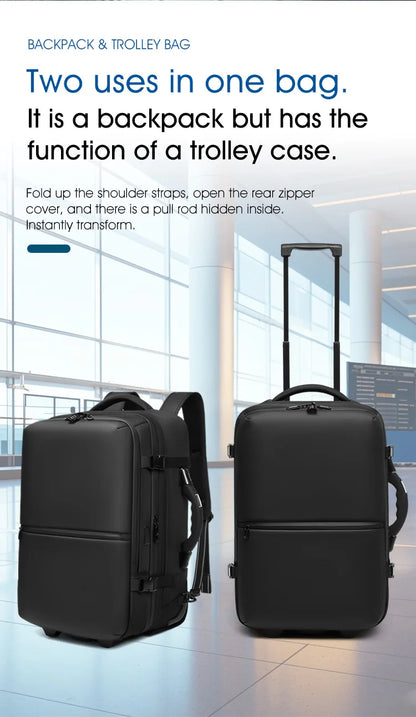 Wheeled Carry-On Business Backpack with Pump and Trolley Handle
