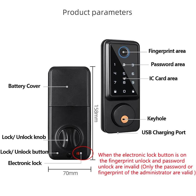 Silver Smart Fingerprint Door Lock with WiFi and Keypad