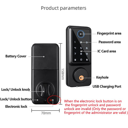 Silver Smart Fingerprint Door Lock with WiFi and Keypad