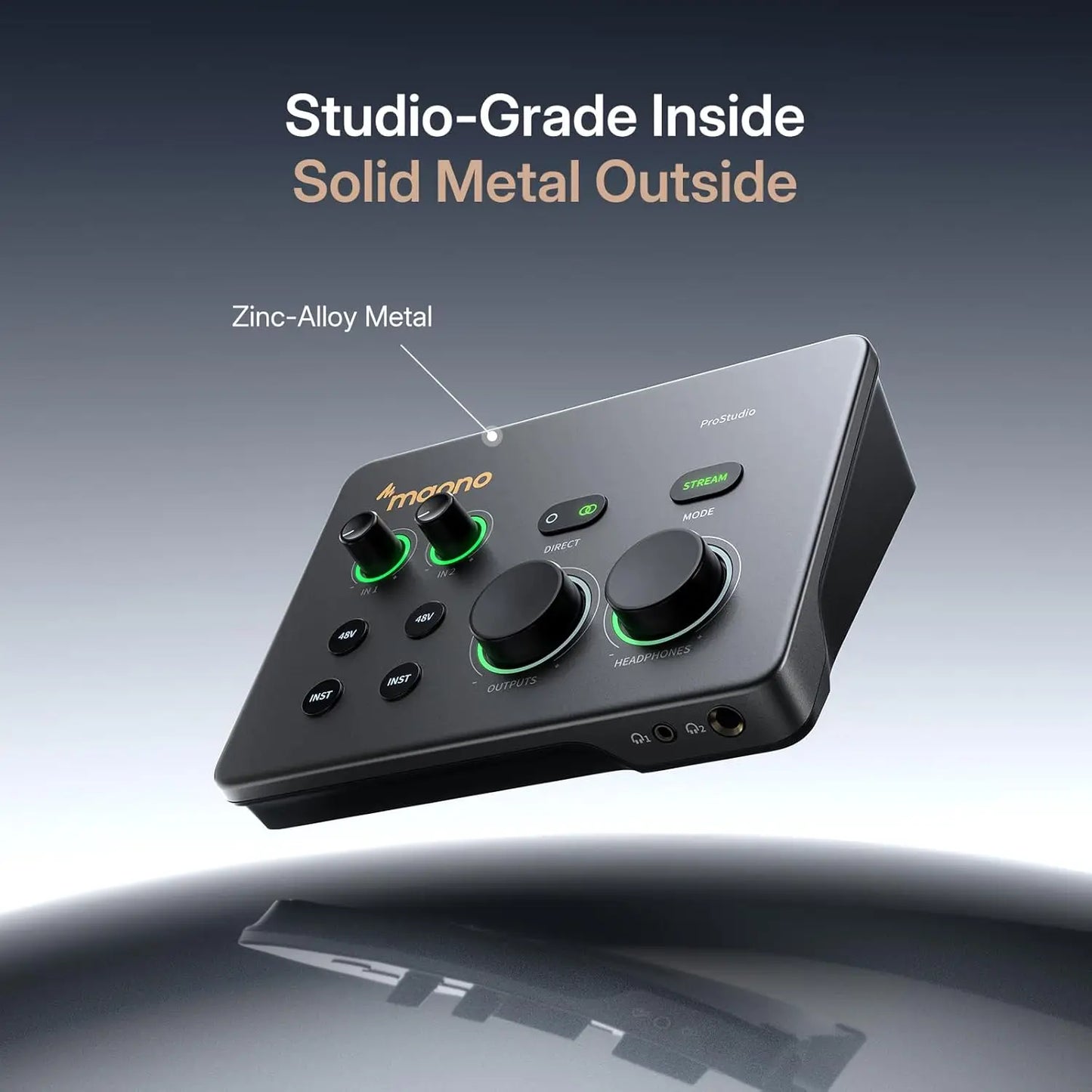 Dual XLR USB Audio Interface Mixer 56dB Gain for Podcasting