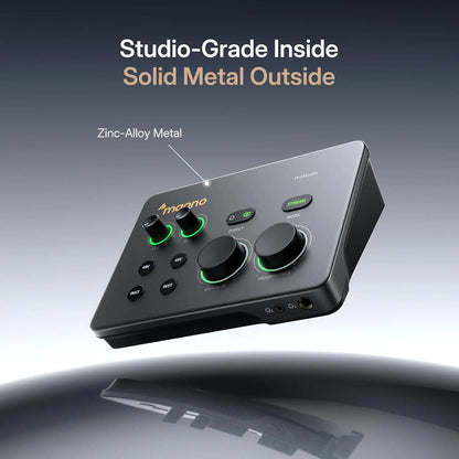 Dual XLR USB Audio Interface Mixer 56dB Gain for Podcasting