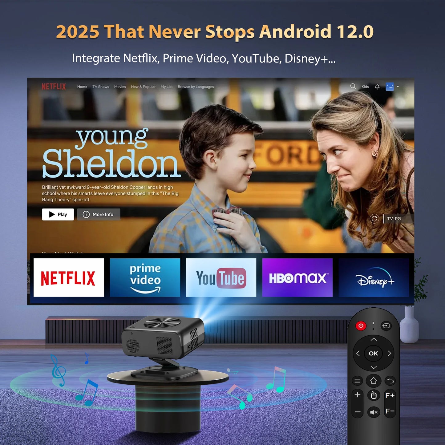 4K Smart Projector Android 12 with Auto Focus WiFi 6