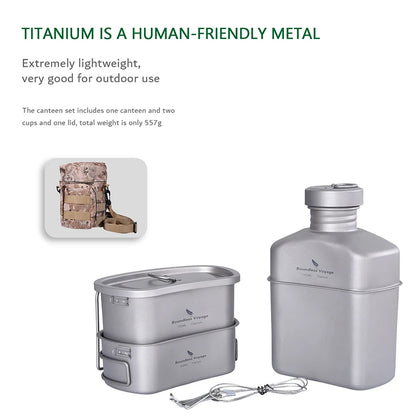 Titanium Camping Cookware Set 1100ml Bottle 750ml Pot 400ml Bowl