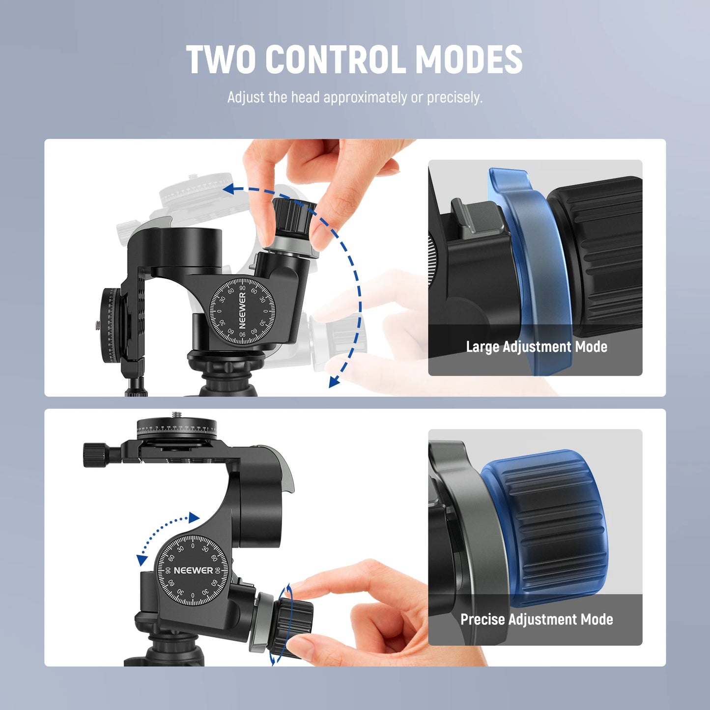 3-Way Geared Tripod Head with 360° Panoramic Control