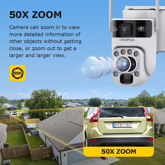 Outdoor 12MP WiFi Camera 50X Zoom Night Vision 64GB