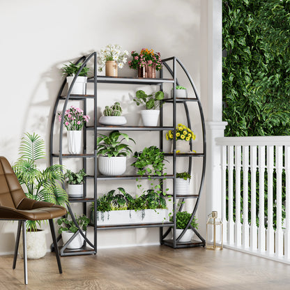 5-Tier Metal and Wood Plant Display Shelf