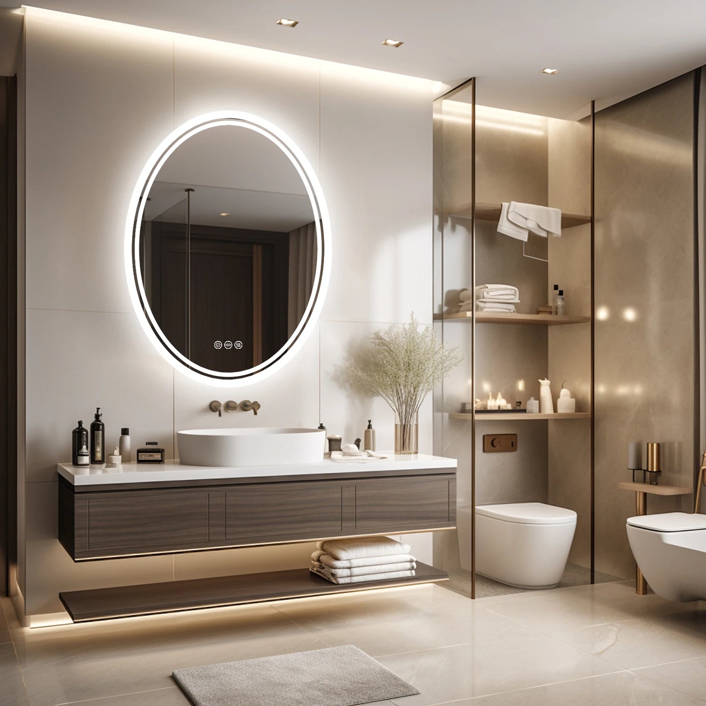Large Round LED Bathroom Mirror with Dimmable Lights