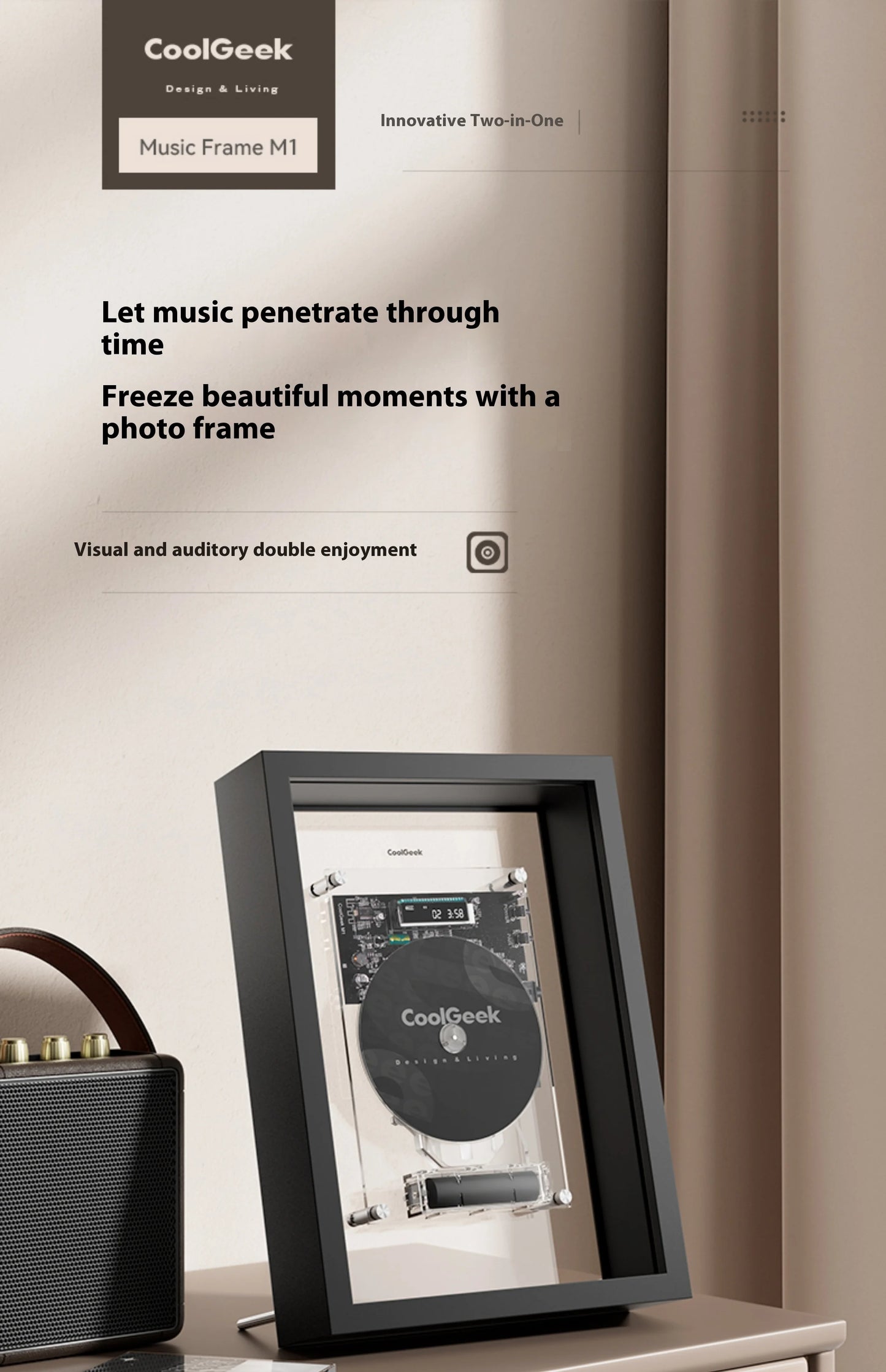 White Bluetooth CD Player Music Frame with Wall Mount Display