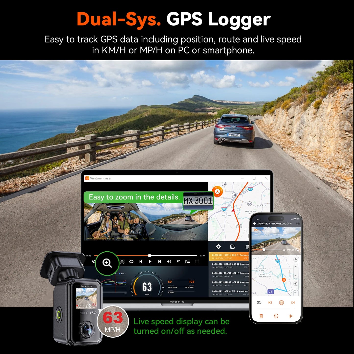 Panoramic 360 Degree Dashcam 5.2K Touch Voice Control