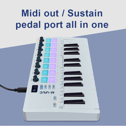 Portable 25 Key MIDI Keyboard with RGB Pads and USB Control