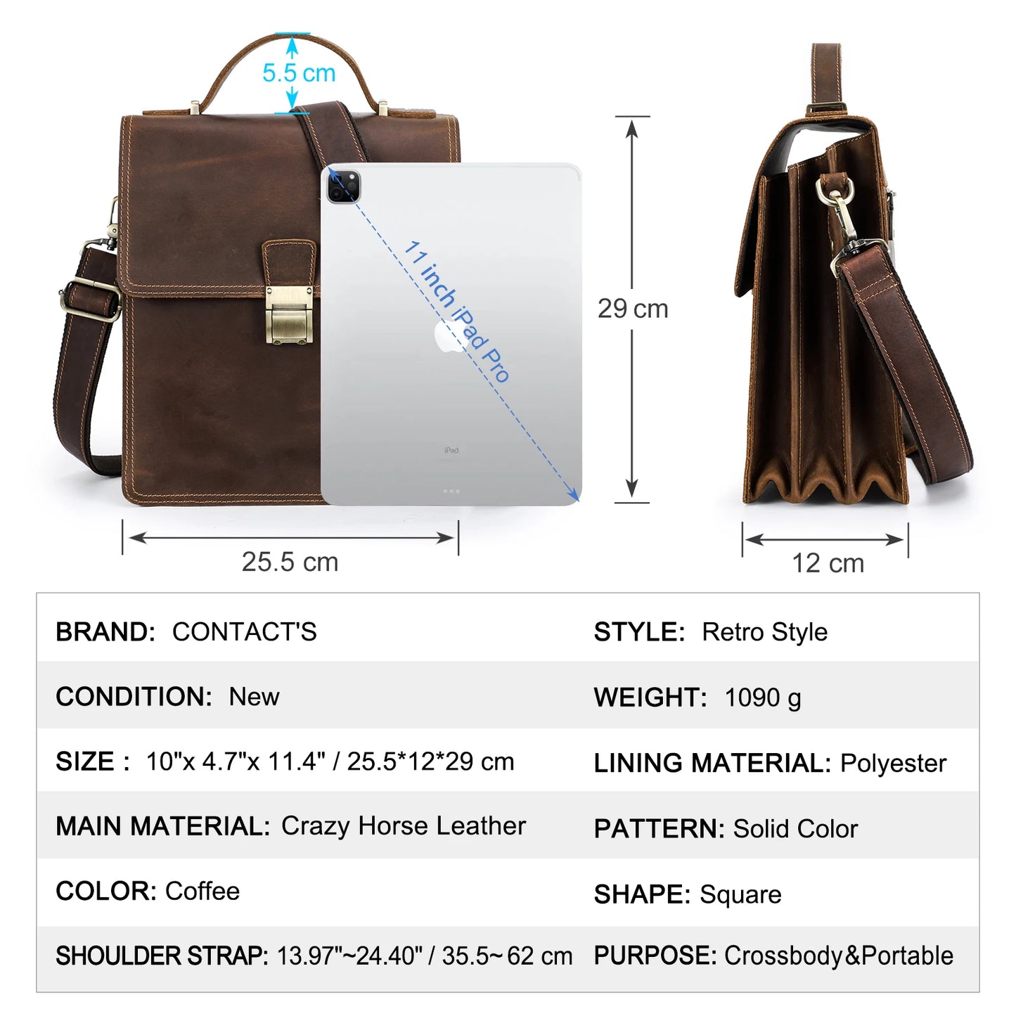 Genuine Leather Shoulder Bag Male Handbag for Tablet