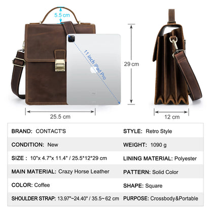 Genuine Leather Shoulder Bag Male Handbag for Tablet
