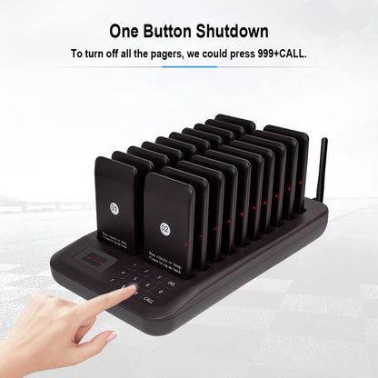 White Restaurant Paging System with Keyboard Transmitter