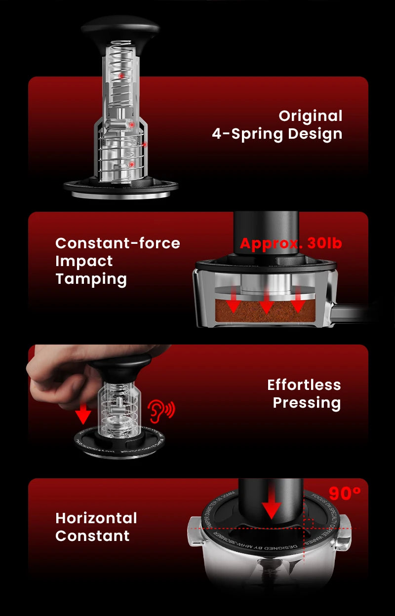 Heavy Duty Espresso Tamper with 4-Spring 30lbs Pressure Feedback