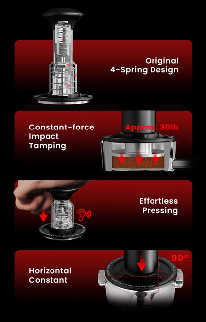 Heavy Duty Espresso Tamper with 4-Spring 30lbs Pressure Feedback