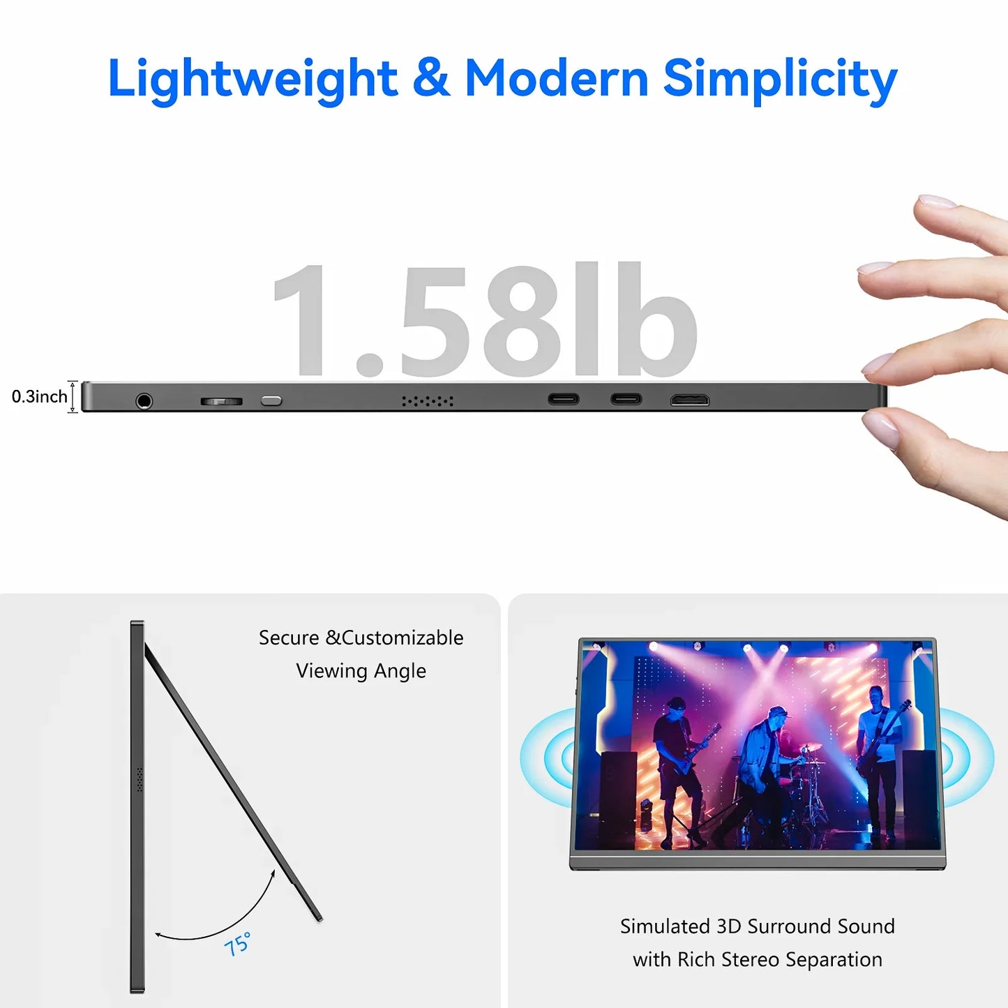 16" Portable Gaming Monitor 1200P IPS Blue