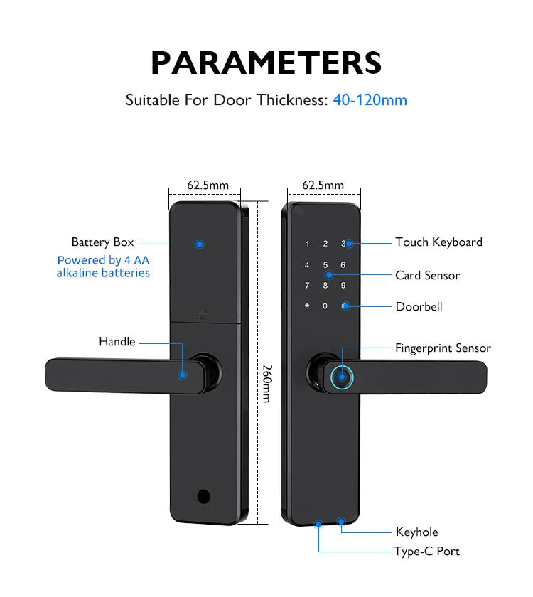 Digital Smart Door Lock Fingerprint Touchscreen PIN Card
