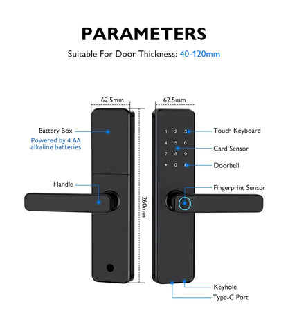 Digital Smart Door Lock Fingerprint Touchscreen PIN Card