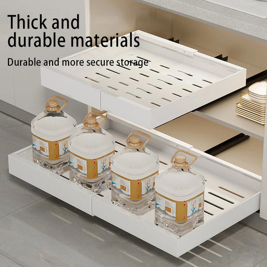 Expandable Sliding Cabinet Drawer Organizer 52cm White