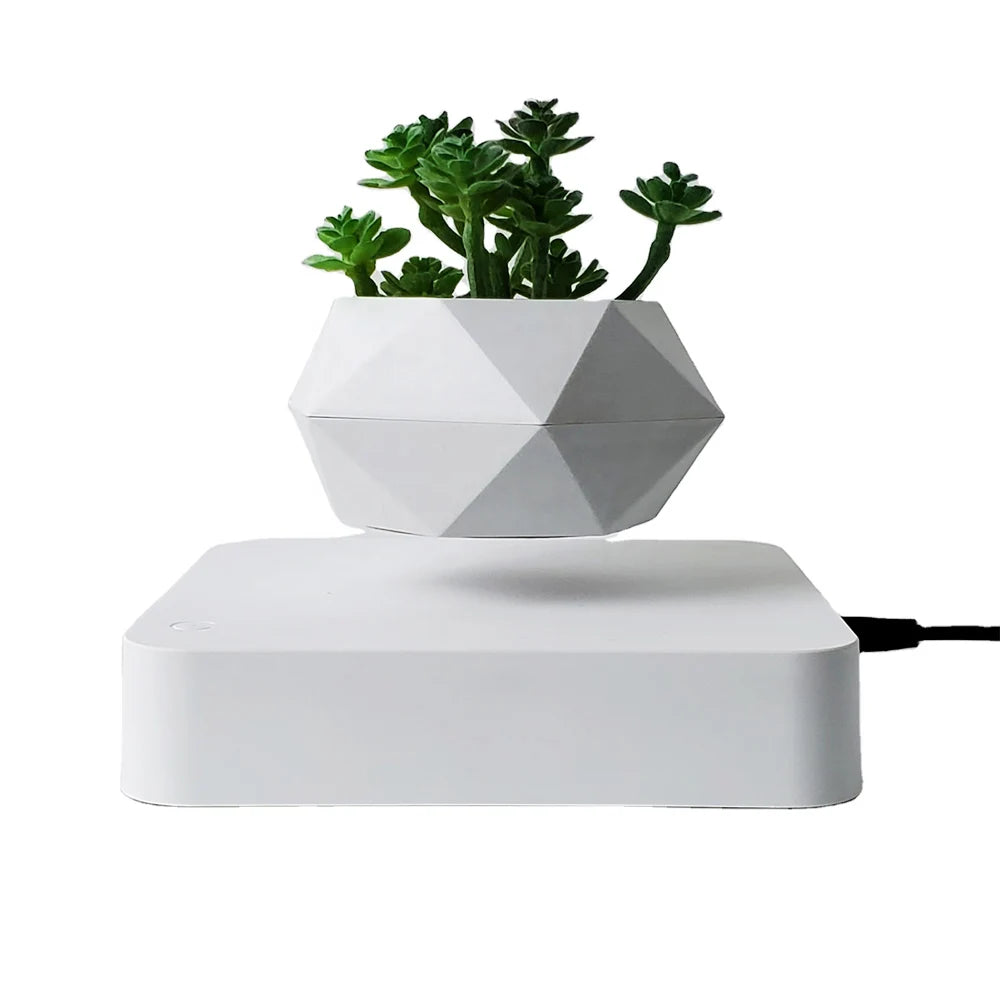 Magnetic Suspension Flower Pot Desk Decor White