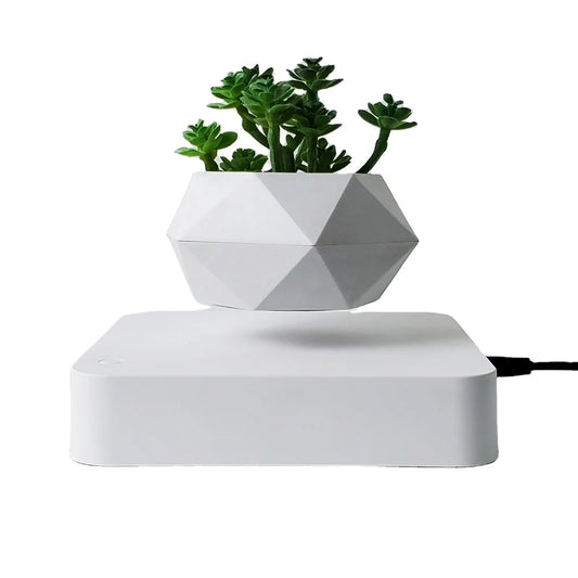 Magnetic Suspension Flower Pot Desk Decor White