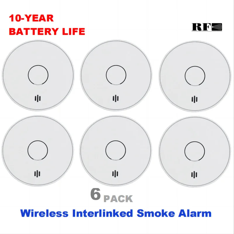 6 Pack 10 Year Battery Wireless Smoke Alarm
