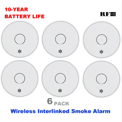 6 Pack 10 Year Battery Wireless Smoke Alarm