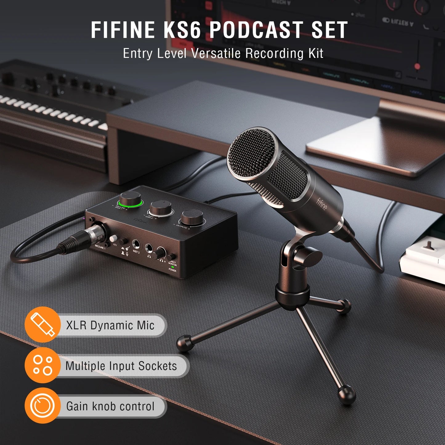 Studio Podcast Kit Dynamic Microphone Audio Mixer for Recording