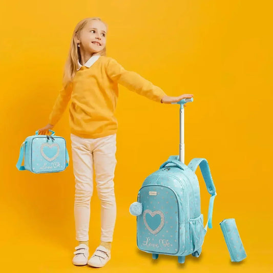 Kids Trolley School Bag with Wheels and Lunch Box