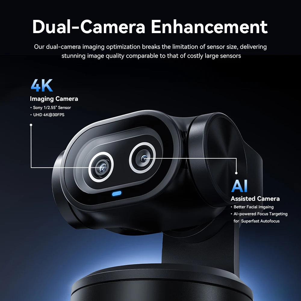 4K Dual-Camera AI Tracking Webcam with Autofocus