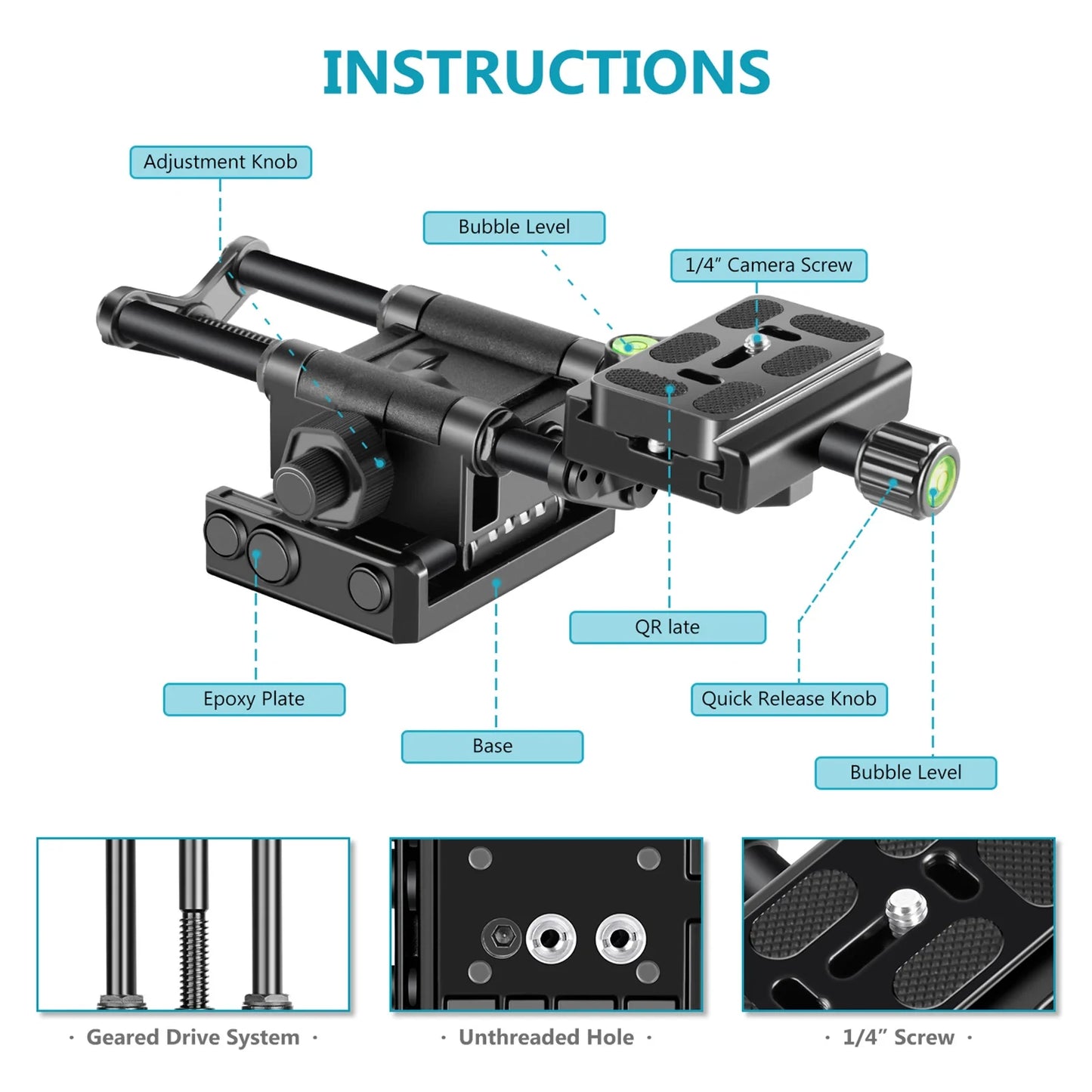 4-Way Macro Focusing Rail Slider with Quick Release Plate