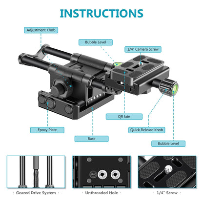 4-Way Macro Focusing Rail Slider with Quick Release Plate
