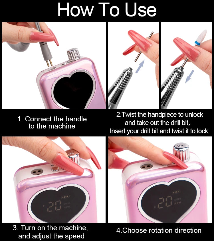 Electric Nail Drill 35000RPM Acrylic File Heart Screen