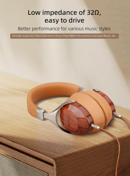 Portable Black Wood Over-Ear Hi-Fi Headphones