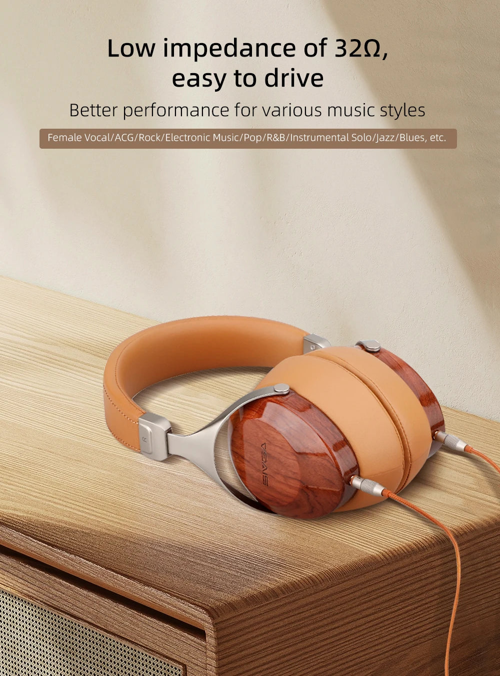 Brown Wooden Closed-Back Audiophile Headset