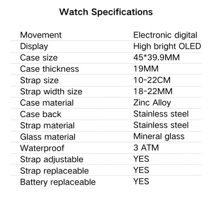 Grey Cyberpunk OLED Digital Watch Stainless Steel Band