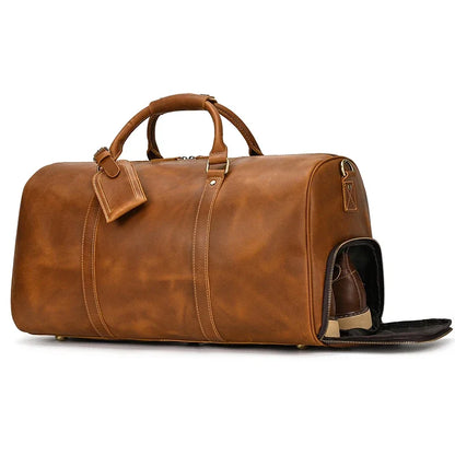 Leather Shoulder Travel Duffle Bag Light Brown
