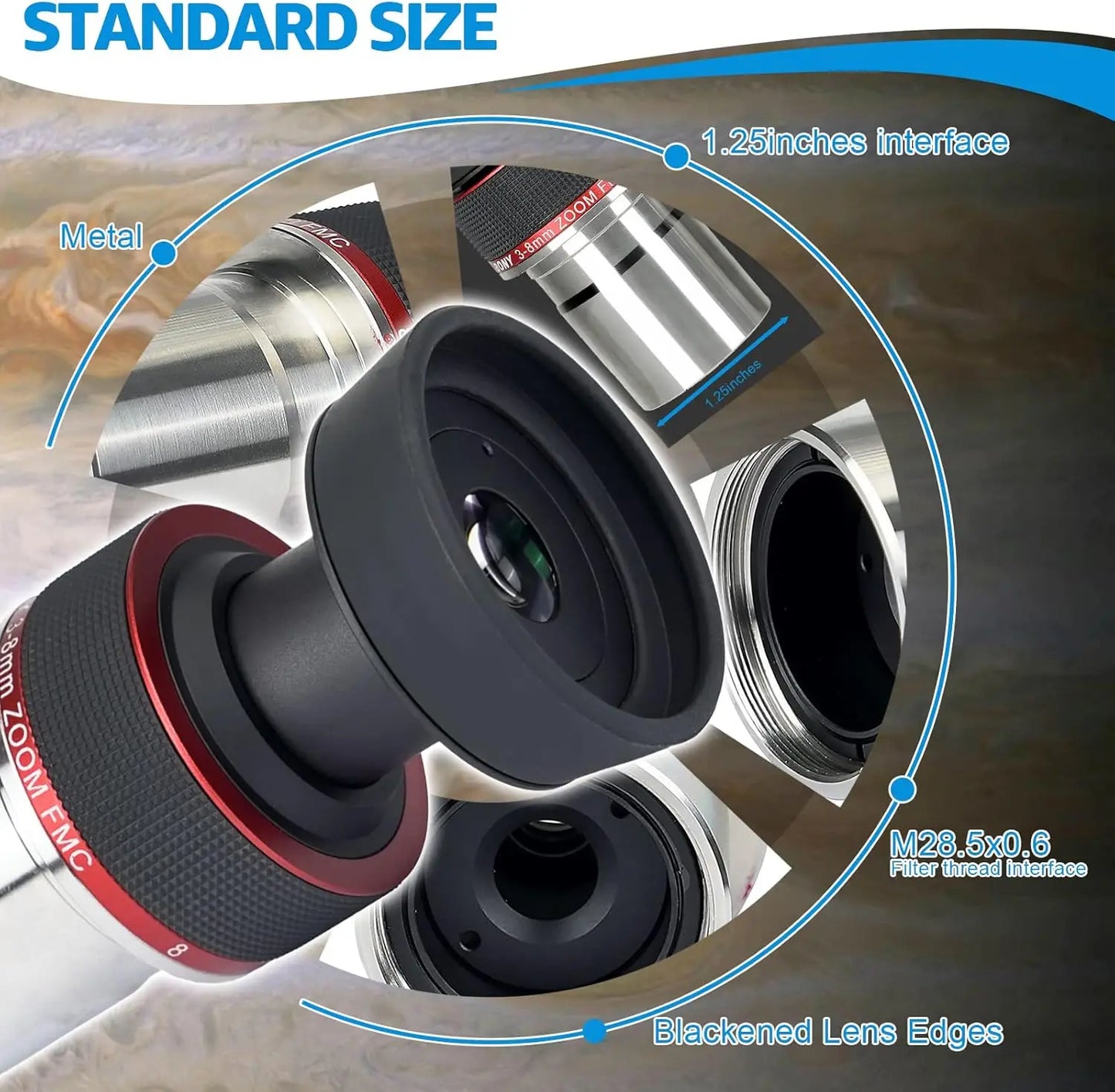 Telescope Zoom Eyepiece 3 to 8mm with Barlow Lens