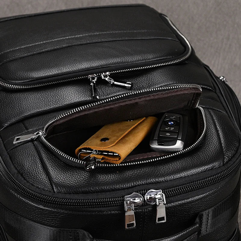 Large Capacity Leather Laptop Backpack with USB Charging